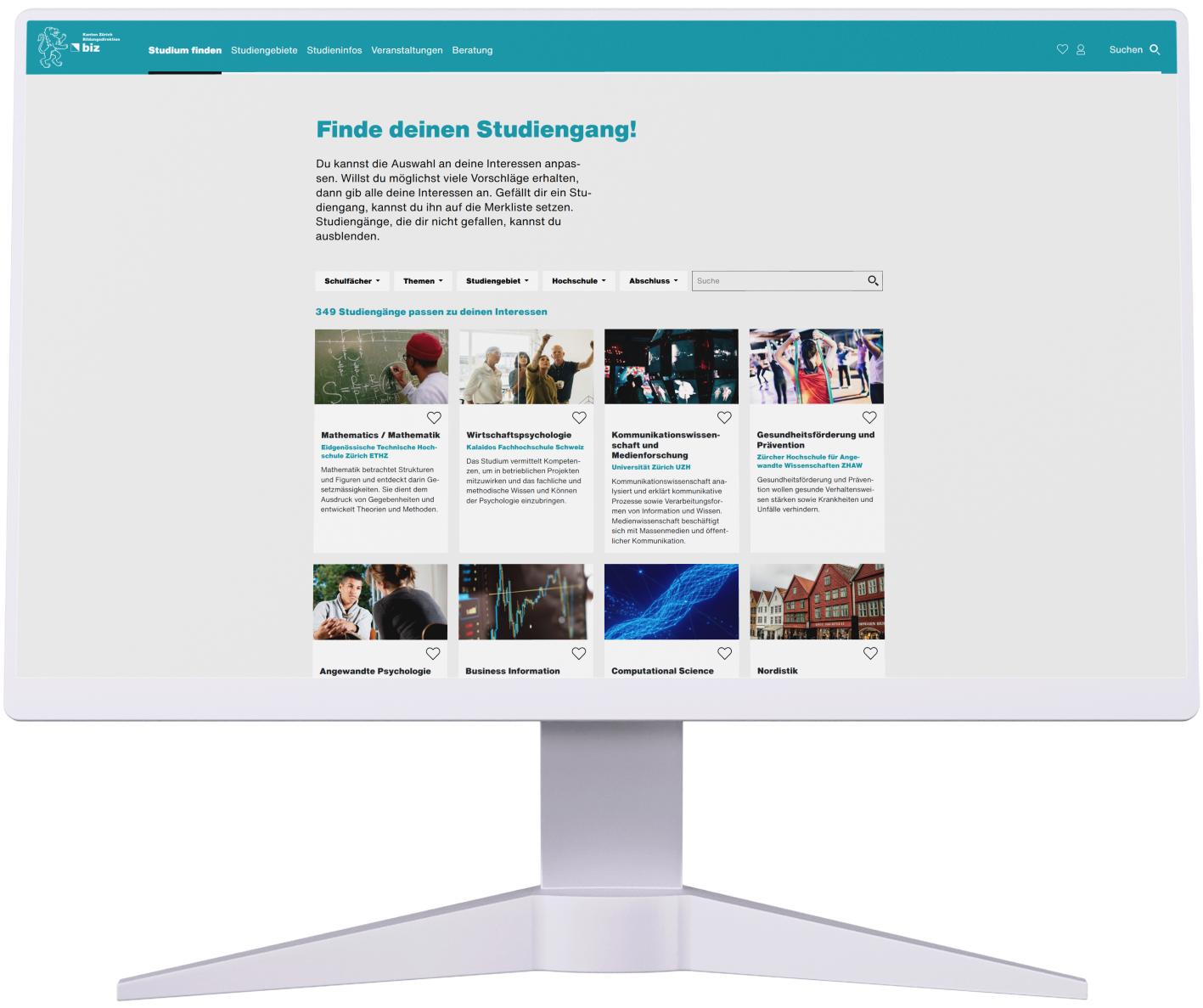 Desktop screen of the Studienwahlportal